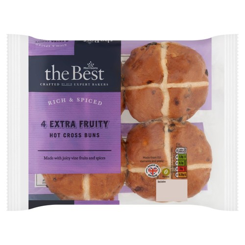 Morrisons The Best Extra Fruity Hot Cross Buns   4 Pack