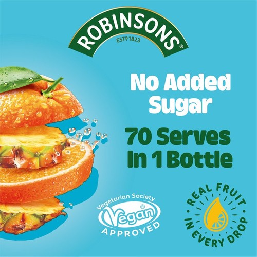 Robinsons Double Strength Orange & Pineapple No Added Sugar Squash 1.75L thumbnail 2