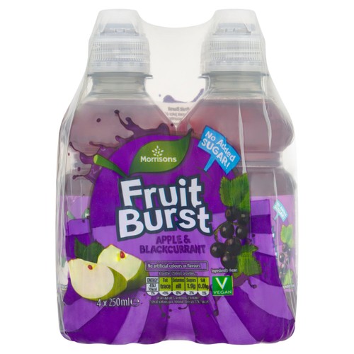 Morrisons No Added Sugar Fruit Burst Apple & Blackcurrant 4 x 250ml