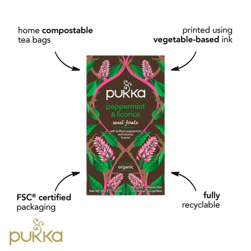 Pukka Peppermint & Licorice Organic Fair Herbal Tea 20 Sachets thumbnail 4