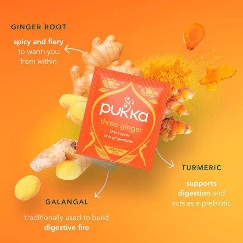 Pukka Three Ginger, Organic Herbal Tea with Galangal & Turmeric, 20 Sachets thumbnail 4