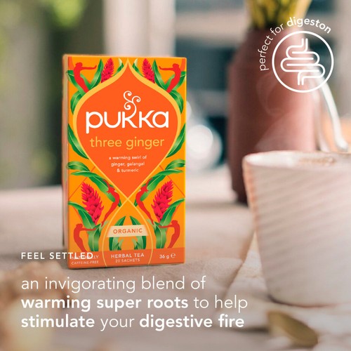 Pukka Three Ginger, Organic Herbal Tea with Galangal & Turmeric, 20 Sachets thumbnail 5