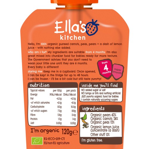 Ella's Kitchen Carrots, Peas and Pears Baby Food Pouch 4+ Months thumbnail 2