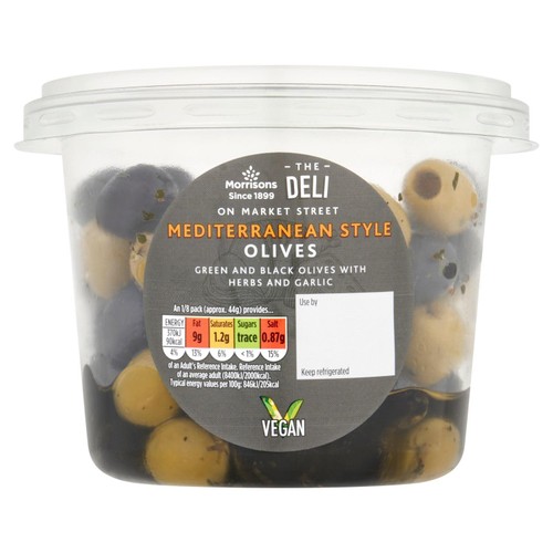 Market Street Deli Mediterranean Style Green & Black Olives With Herbs 400g