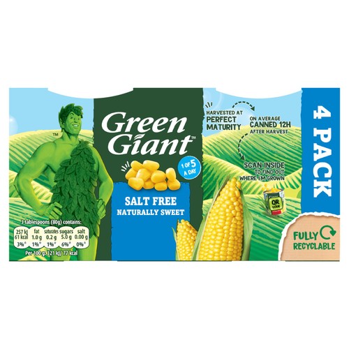 Green Giant Salt Free Sweetcorn (4x198g) thumbnail 2