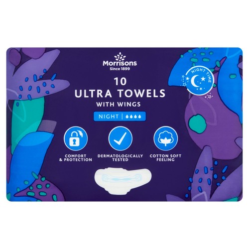 Morrisons Night Time Ultra Towels with Wings 10 Pack