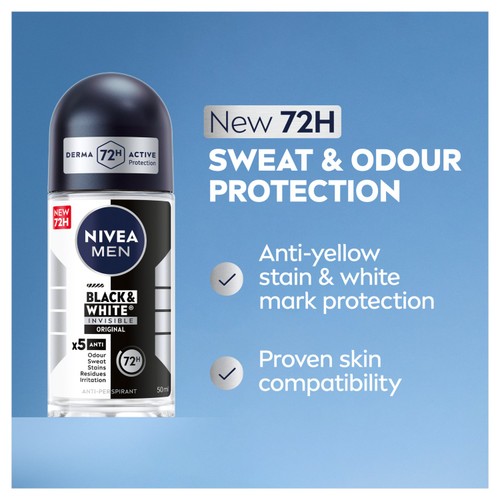 NIVEA MEN Black & White Original 72h Anti-Perspirant Deodorant Roll-On thumbnail 3