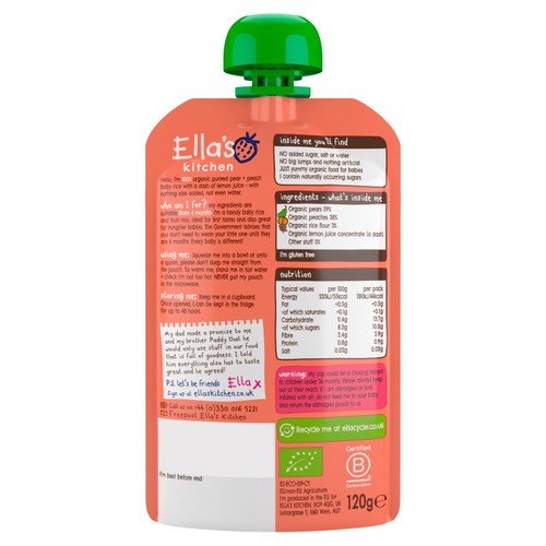 Ella's Kitchen Pear and Peach Baby Rice Baby Food Pouch 4+ Months thumbnail 2