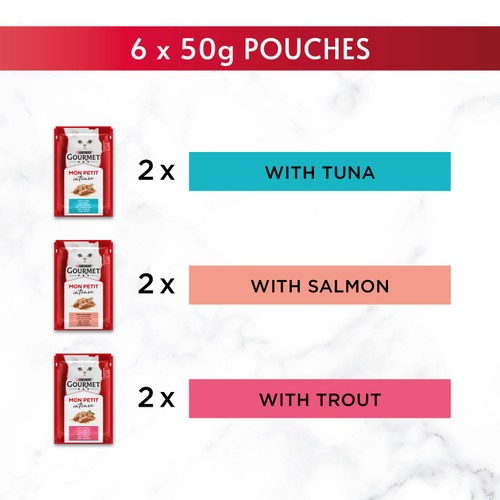 Gourmet Mon Petit Fish Variety Tuna, Salmon, Trout Wet Cat Food thumbnail 3