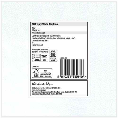 Morrisons Savers 1 Ply White Napkins 100 Pack thumbnail 2