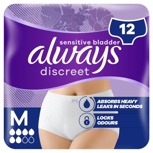 Always Discreet Underwear Incontinence Pants Normal Medium 12 pack