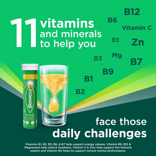 Berocca Energy Food Supplement Mango Effervescent Tablets thumbnail 5
