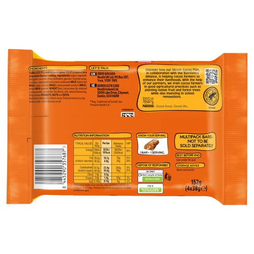 Toffee Crisp Milk Chocolate Bar Multipack 4 Pack thumbnail 3
