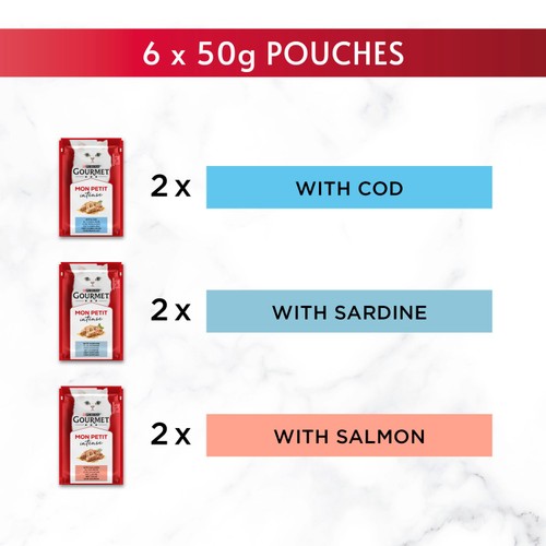 Gourmet Mon Petit Fish Variety Cod, Sardine, Salmon Wet Cat Food thumbnail 6