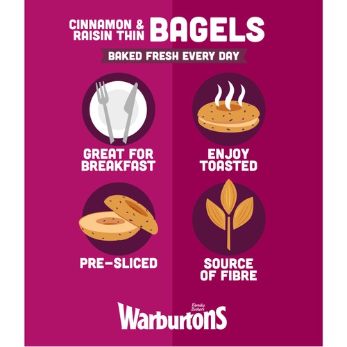 Warburtons Thin Bagels Cinnamon & Raisin thumbnail 3