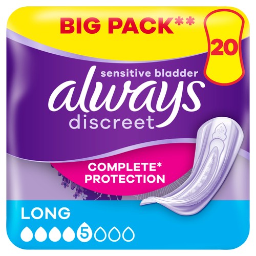 Always Discreet Incontinence Long Pads For Sensitive Bladder 20 pack