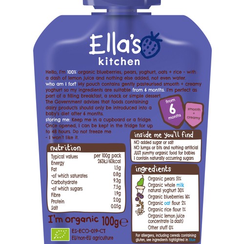 Ella's Kitchen Blueberry and Pear Baby Food Breakfast Pouch 6+ Months thumbnail 2