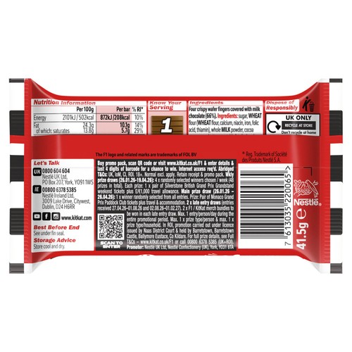 KitKat 4 Finger Milk Chocolate Bar 41.5g thumbnail 2