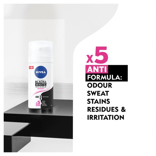 NIVEA Black & White Original 72h Anti-Perspirant Deodorant Travel Spray thumbnail 4