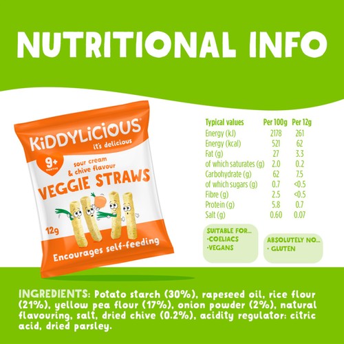 Kiddylicious Sour Cream & Chive Flavoured Veggie Straws Baby Snacks thumbnail 2