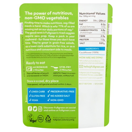 Fullgreen Riced Cauliflower   200g thumbnail 2