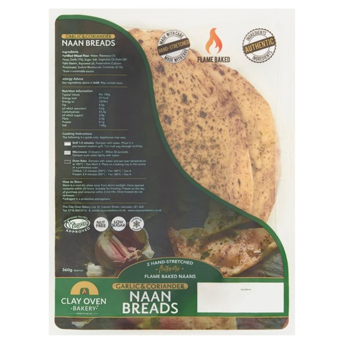 The Clay Oven Bakery Garlic & Coriander Naan Bread   2 Pack