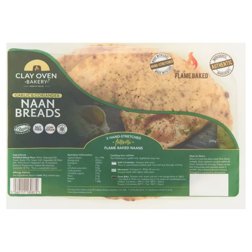 The Clay Oven Bakery Garlic & Coriander Naan Breads   3 pack