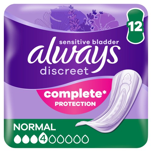 Always Discreet Incontinence Pads Normal for Sensitive Bladder 12 pack