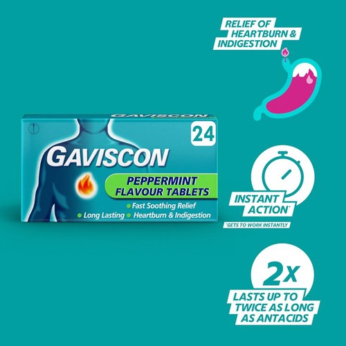 Gaviscon Heartburn & Indigestion Relief Tablets Peppermint Flavour Tablets thumbnail 3