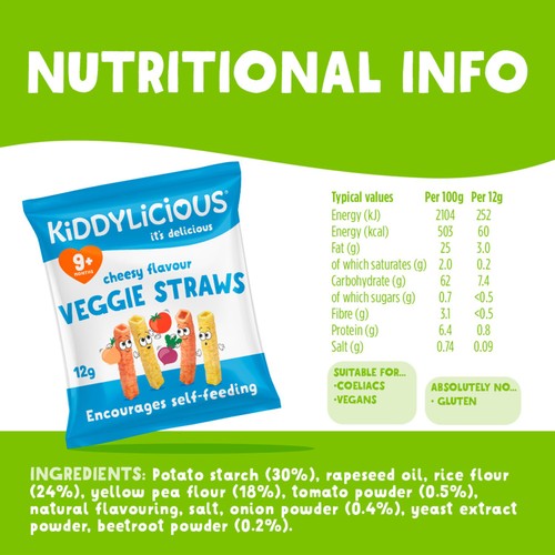 Kiddylicious Cheesy Flavoured Veggie Straws Baby Snacks thumbnail 3