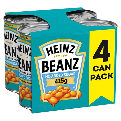Heinz No Added Sugar Baked Beans in a Rich Tomato Sauce 4x415g