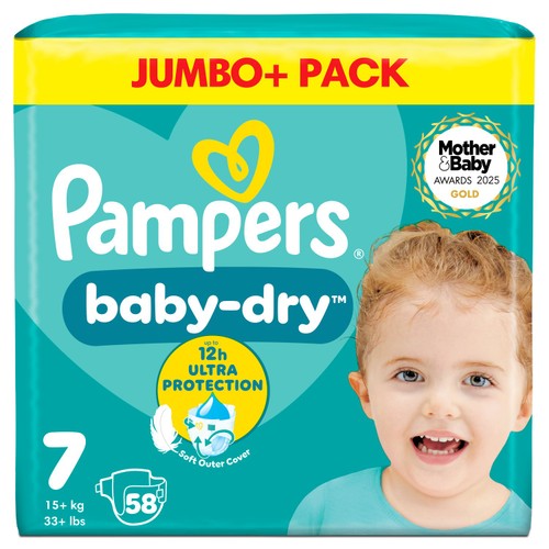 Pampers Baby-Dry Size 7, 58 Nappies, 15kg+, Jumbo+ Pack