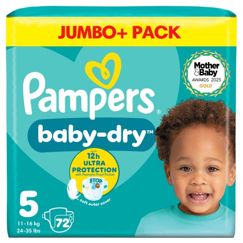 Pampers Baby-Dry Size 5, 72 Nappies, 11kg-16kg, Jumbo+ Pack