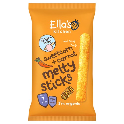 Ella's Kitchen Sweetcorn and Carrot Melty Sticks Baby Snack 7+ Months