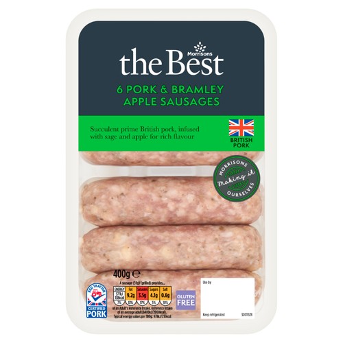 Morrisons The Best 6 Thick Pork & Bramley Apple Sausages 400g