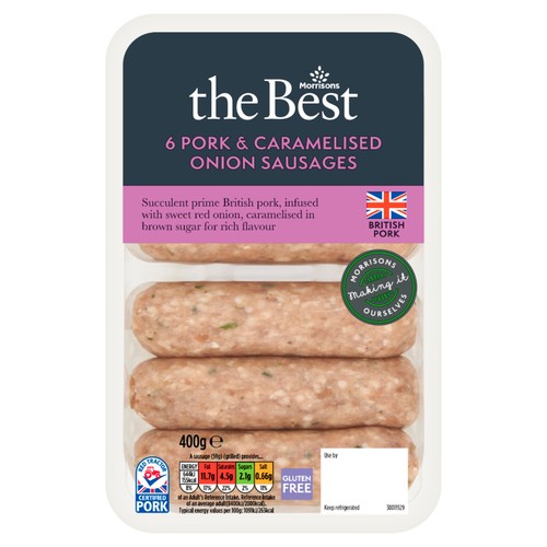 Morrisons The Best Thick Pork & Caramelised Onion Sausages 400g