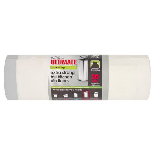 Morrisons 50L Drawstring Tall Kitchen Waste Bin Liners