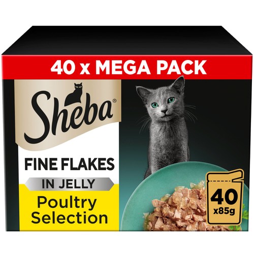 Sheba Fine Flakes Wet Cat Food Pouches Poultry in Jelly Mega Pack 40 x 85g