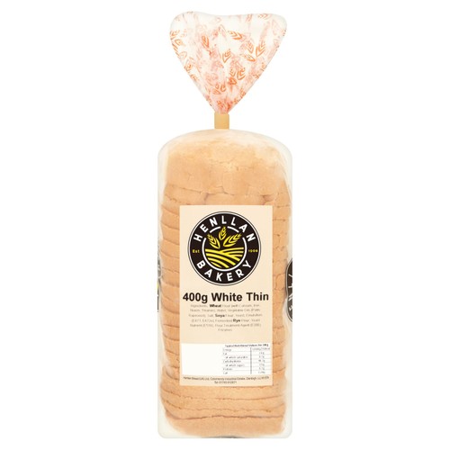 Henllan Bakery White Thin Sliced Bread   400g