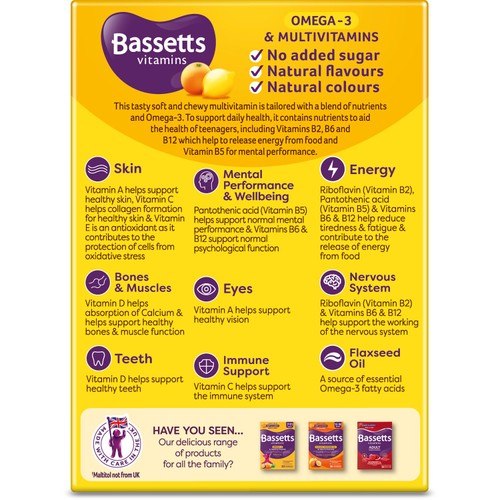 Bassetts Multivitamins + Omega-3 12 -18 Yrs Citrus Flavour 30 Chewies thumbnail 3