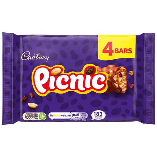 Cadbury Picnic Chocolate Bar 4 Pack Multipack thumbnail 2