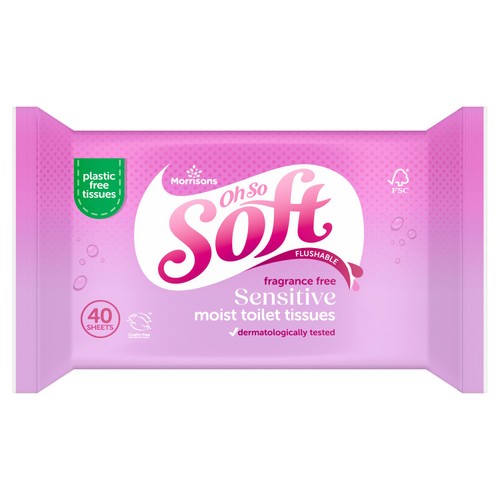 Morrisons Softer Sensitive Moist Fragrance Free Toilet Tissue Wipes 40Pk