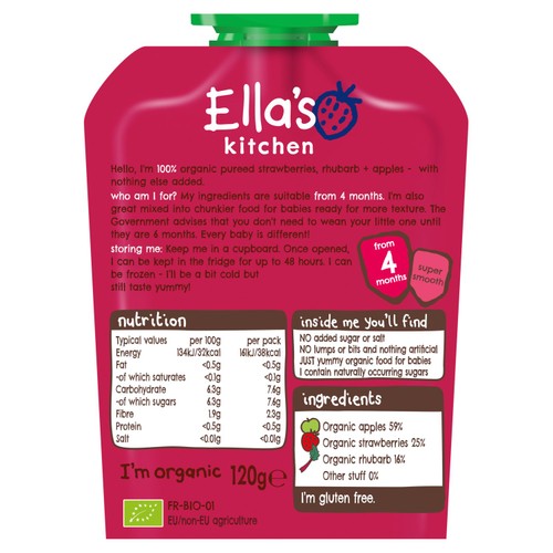 Ella's Kitchen Strawberries, Rhubarb and Apples Baby Food Pouch 4+ Months thumbnail 2