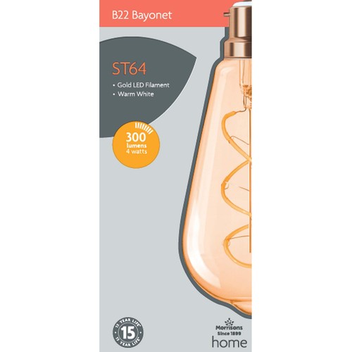 Morrisons LED ST64 Filament 300 Lumens 4W Gold Bc Light Bulb