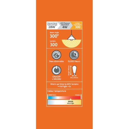 Morrisons LED ST64 Filament 300 Lumens 4W Gold Bc Light Bulb thumbnail 2