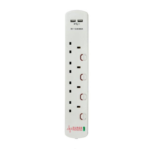 Morrisons 13 Amp 4 Gang Usb Switch Surge Extension Lead 2M