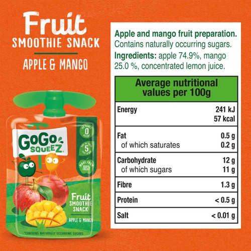 GoGo SqueeZ Fruit Smoothie Snack Apple and Mango thumbnail 3