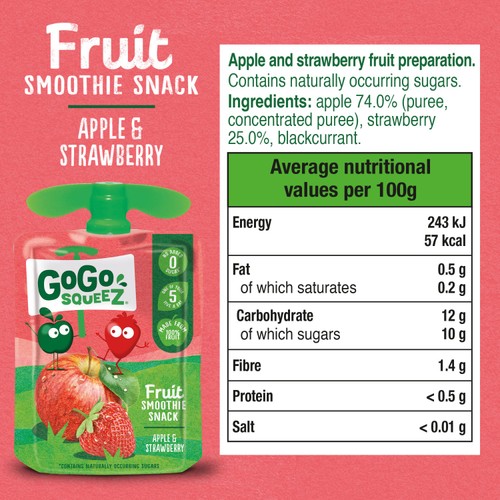 GoGo squeeZ Fruit Smoothie Snack Apple and Strawberry 4x90g thumbnail 5