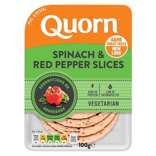 Quorn Spinach & Red Pepper Vegetarian Deli Slices 100g