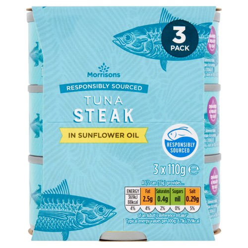 Morrisons No Drain Tuna Steak In A Little Sunflower Oil 3x110g